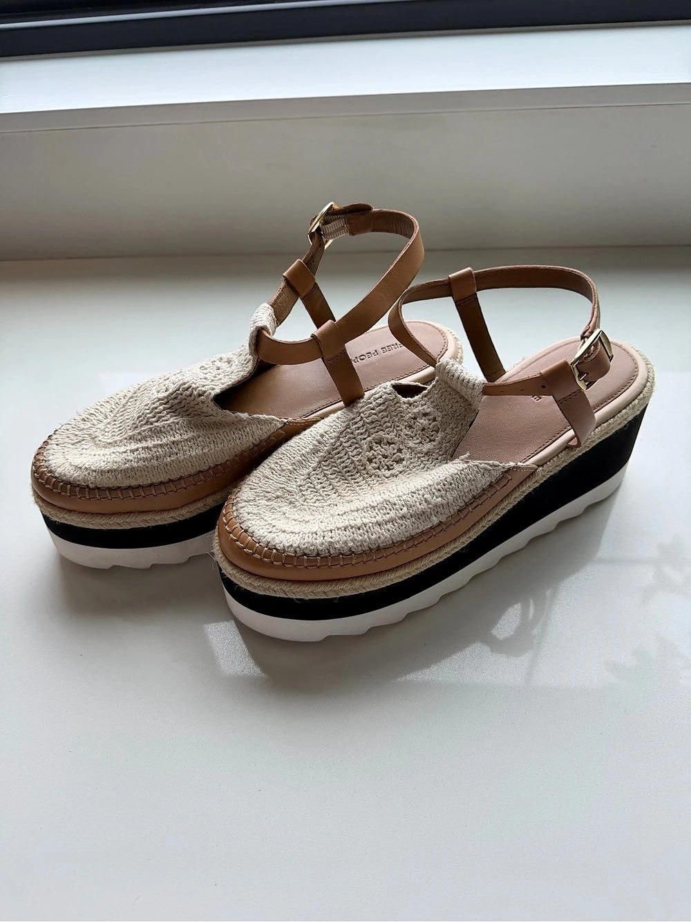 Free People Crochet Espadrille Platform Sandal Wedge Sandals Brown & Cream
